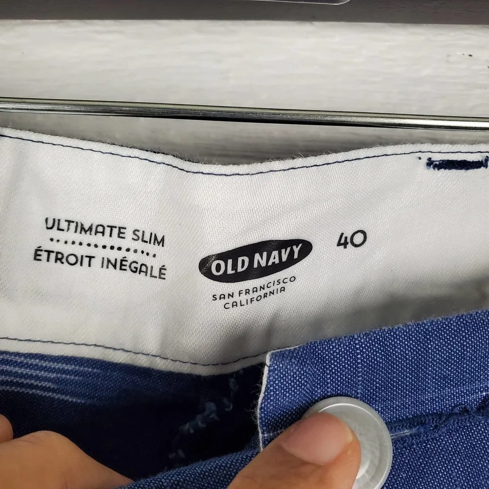 Old Navy Men Slim Linen Blend Chino Shorts Sz 40 Blue NWT Zip Fly Pockets Summer